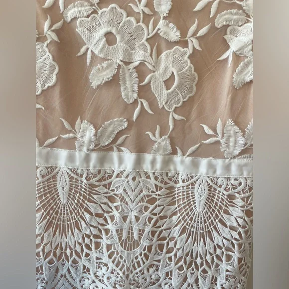 Lulu’s White and Nude Lace Midi Dress - Picture 6 of 11